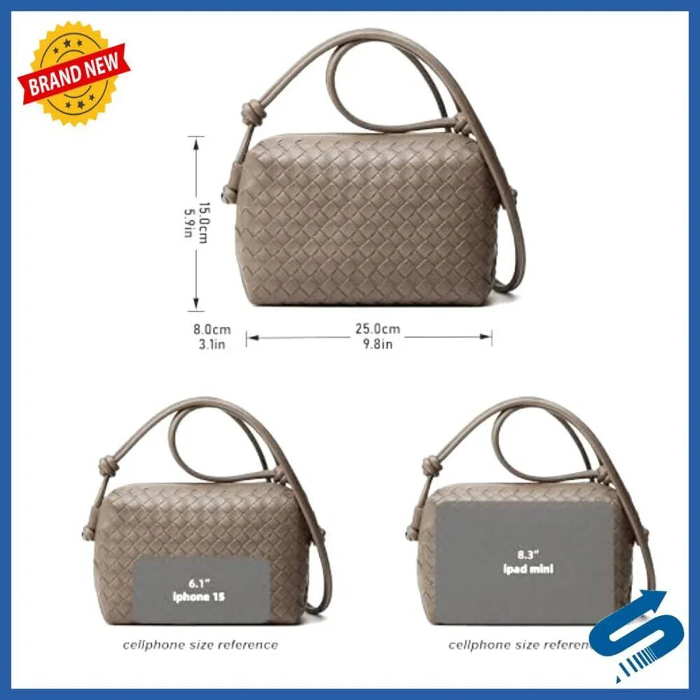 Vegan Leather Crossbody Bag Handwoven Shoulder Purse Chic Trendy Minimal
